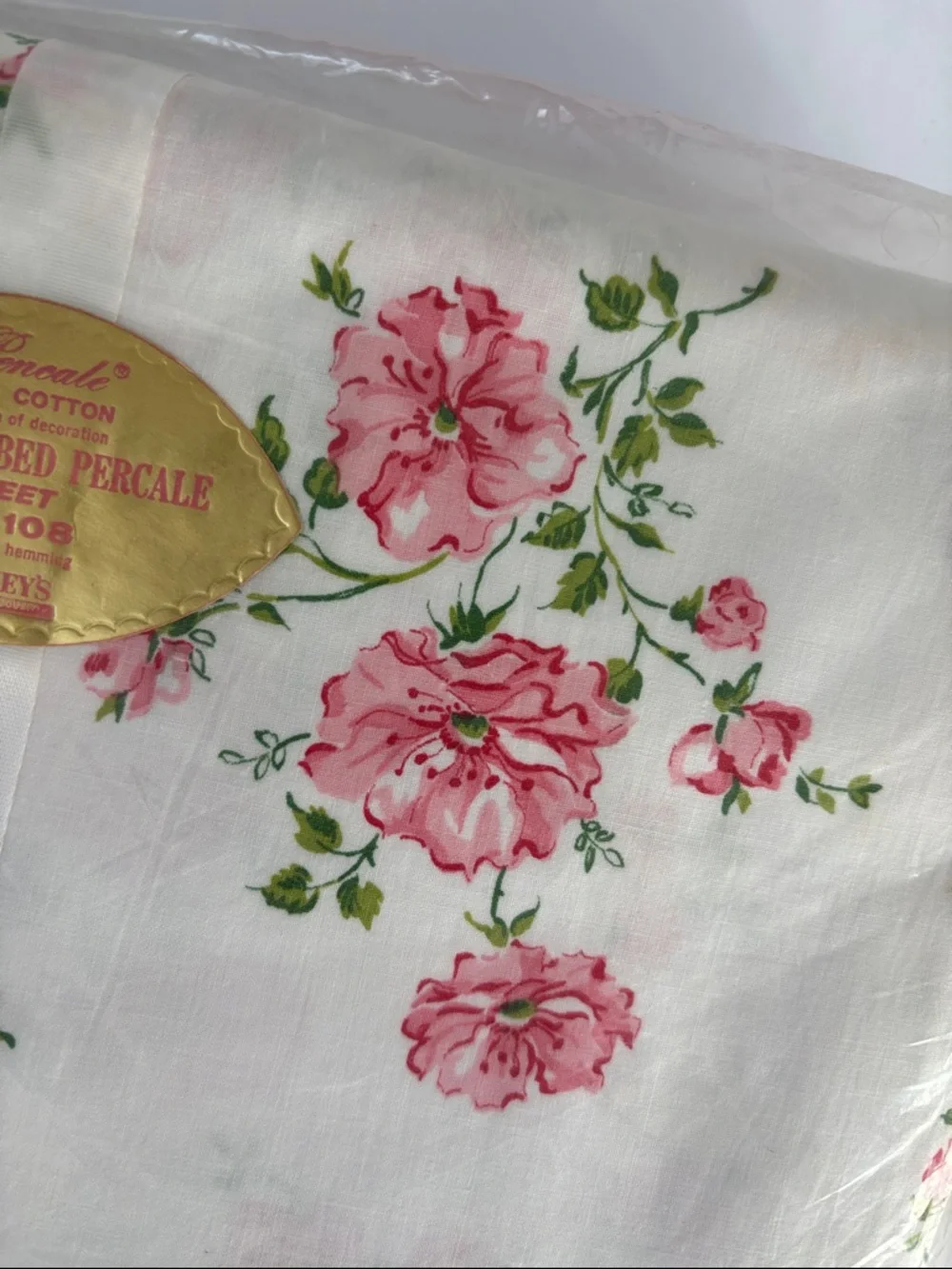 Vintage Penny’s Pencale White Pink Floral Fine Combed (2) Flat Bed Sheets 72x108